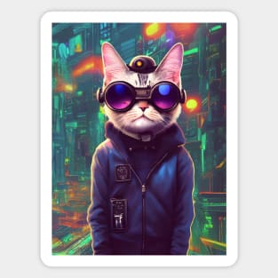 Cool Japanese Techno Cat In Japan Neon City Magnet